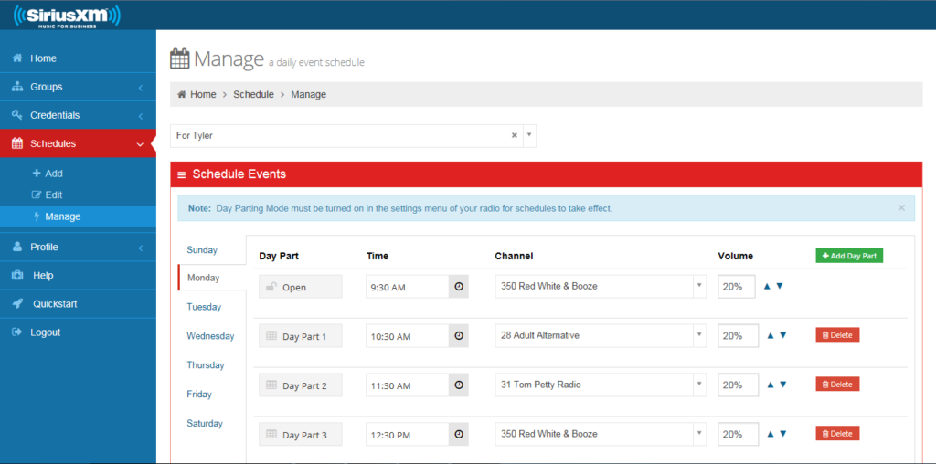 SiriusXM Music for Business Grace Digital Radio Web Portal